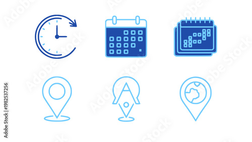 Icons for time management, scheduling, and reminders.