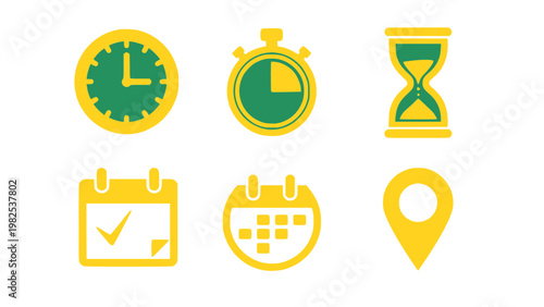 Icons with clocks, stopwatch, and scheduling tools.