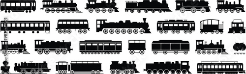 Collection of black train silhouettes 