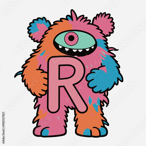 Furry Monster Holding Letter R Illustration