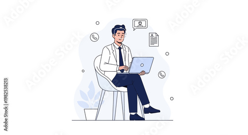 Man working on laptop, remote work, online communication, business concept