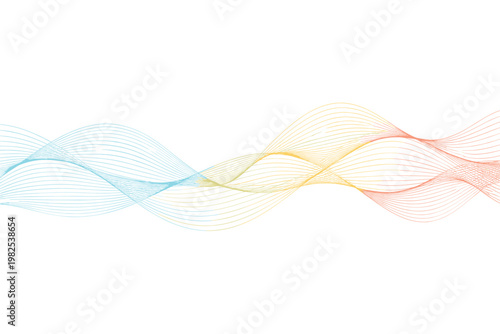 Abstract Colorful Wave Pattern with Thin Curved Lines in a Gradient of Blue, Yellow, and Pink on a White Background. Minimalist Vector Illustration for Modern Technology and Digital Design.