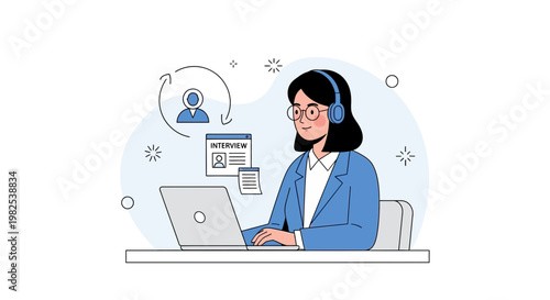 Recruiter Conducting Online Interview via Laptop with Headphones