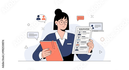 Recruiter reviewing candidate qualifications and resumes for hiring process