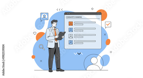 Recruitment process: HR manager reviews candidate list on computer screen