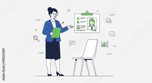 Recruitment process: HR manager reviews candidate profile for job interview