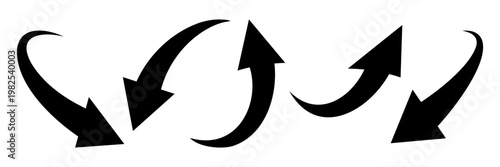 太めの曲線矢印のセット（モノクローム）