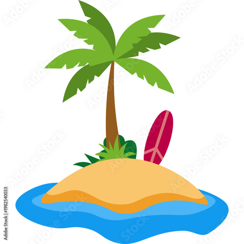 Tropical Island with Palm Trees and Sun