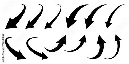 シンプルな曲線矢印のセット（モノクローム）