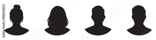 Simple Gray Avatar Icons Representing Male And Female Profiles.