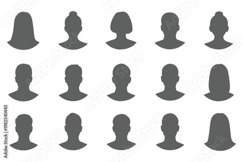 Avatar man icon, profile placeholder, anonymous user male gray person identity icon. Simple Gray Avatar Icons Representing Male And Female Profiles. person icon, profile picture
