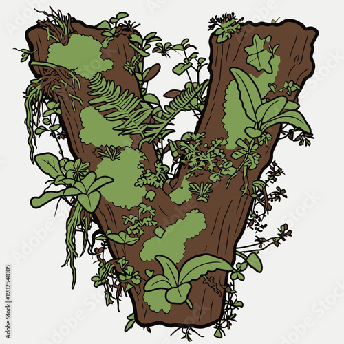 Letter V with Various Plants and Foliage