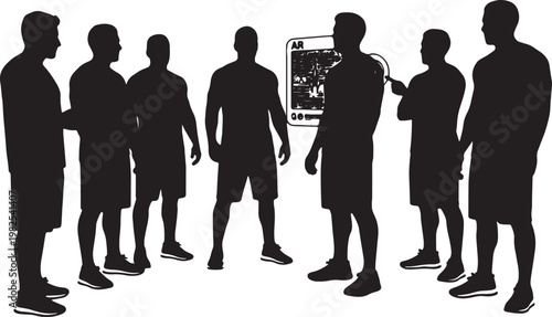 Black Solid AR Biometric Fitness Trainer Silhouettes Set of Six on White Background