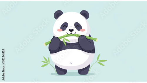 Cute panda bear eating bamboo shoots.