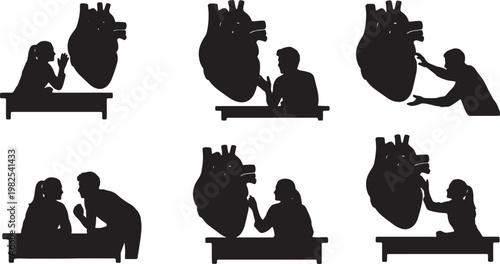 Black Solid AR Biology Student Anatomy Silhouettes Set of Six on White Background