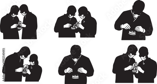 Black Solid AR Dental Hologram Training Silhouettes Set of Six on White Background