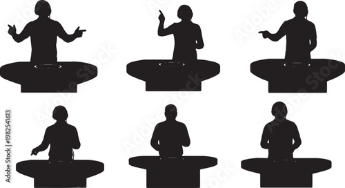 Black Solid AR Holographic Sports Replay Broadcast Silhouettes Set of Six on White Background