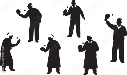 Black Solid AR Ping Pong Elderly Therapy Silhouettes Set of Six on White Background