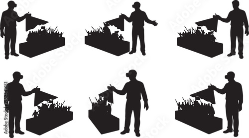 Black Solid AR Projector History Teacher Silhouettes Set of Six on White Background