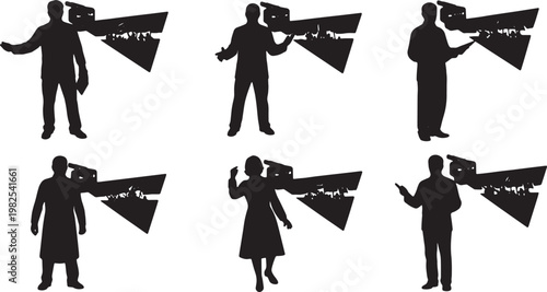 Black Solid AR Projector History Teacher Silhouettes Set of Six on White Background