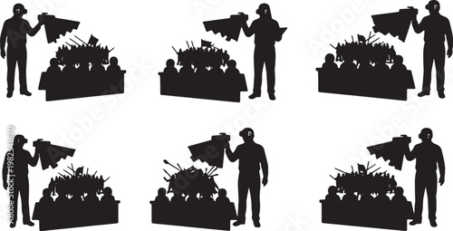 Black Solid AR Projector History Teacher Silhouettes Set of Six on White Background