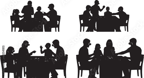 Black Solid AR Smart Glasses Family Boardgame Silhouettes Set of Six on White Background