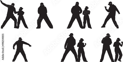 Black Solid AR Smart Glasses Choreography Dance Silhouettes Set of Six on White Background