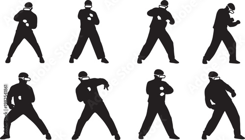 Black Solid AR Smart Glasses Choreography Dance Silhouettes Set of Six on White Background
