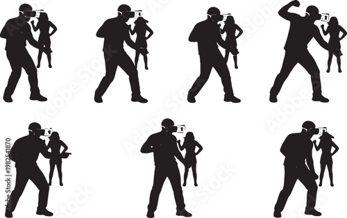 Black Solid AR Smart Glasses Choreography Dance Silhouettes Set of Six on White Background