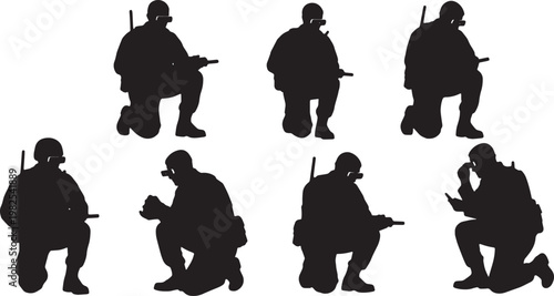 Black Solid AR Smart Glasses Combat Medic Silhouettes Set of Six on White Background