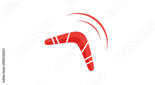 Red boomerang flying, motion lines, isolated on white background, vector graphic