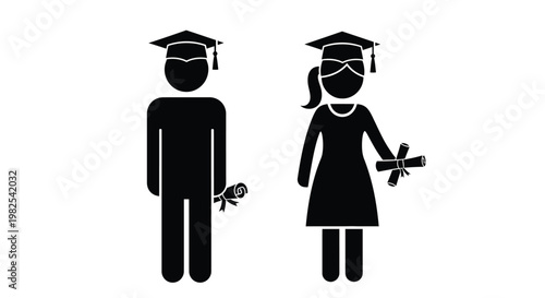Male and female graduates proudly displaying academic achievement with diplomas and graduation caps.