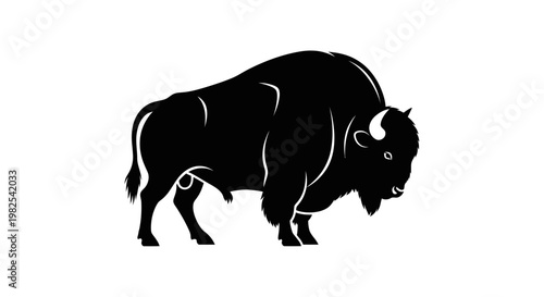 Silhouette of a powerful bison on a white background, vector illustration