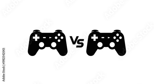 Two game controllers facing each other with VS symbol, representing gaming competition