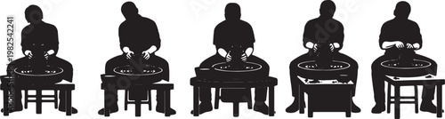 Black Solid Indoor Ceramics Potter Silhouettes Set of Six on White Background