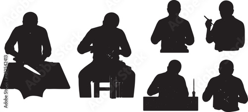Black Solid Indoor Custom Shoe Maker Silhouettes Set of Six on White Background
