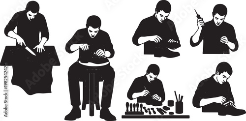 Black Solid Indoor Custom Shoe Maker Silhouettes Set of Six on White Background