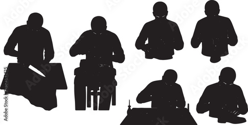 Black Solid Indoor Custom Shoe Maker Silhouettes Set of Six on White Background