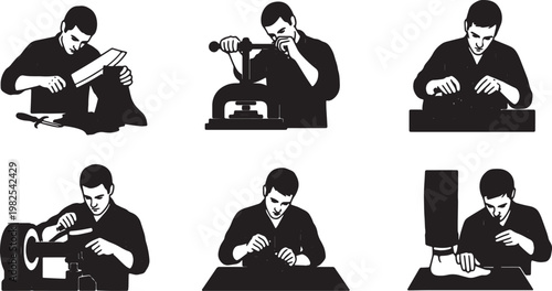 Black Solid Indoor Custom Shoe Maker Silhouettes Set of Six on White Background