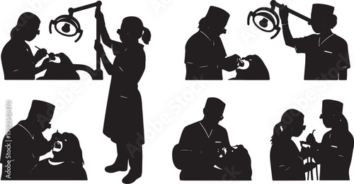 Black Solid Indoor Dental Hygienist Silhouettes Set of Six on White Background