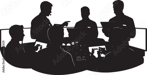 Black Solid Indoor Flight Simulator Instructor Silhouettes Set of Six on White Background