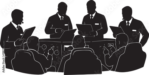 Black Solid Indoor Flight Simulator Instructor Silhouettes Set of Six on White Background