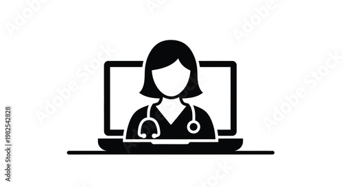 Female doctor appearing on a laptop screen for a professional virtual medical consultation service for patients