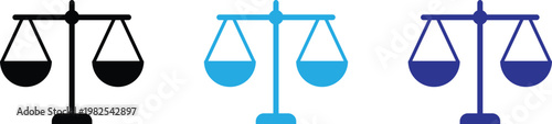 Scales of justice icons in black, blue, and light blue colors