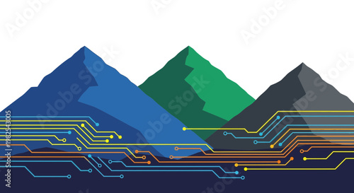 Circuit board with mountain peaks design.