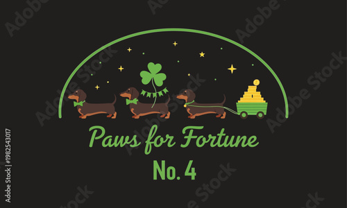 Paws for fortune no 4 a whimsical illustration featuring dachshunds pulling a fortune teller's carriage under a starry night