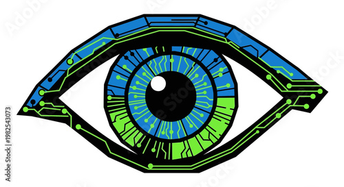 Detailed colorful eye with blue iris.