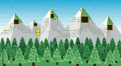 Evergreen trees in a forest.