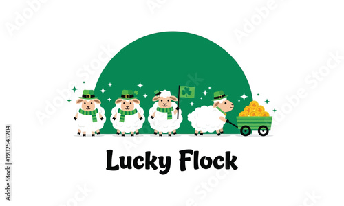 Lucky flock a whimsical illustration of sheep pulling a cart celebrating st patrick's day with a festive green backdrop