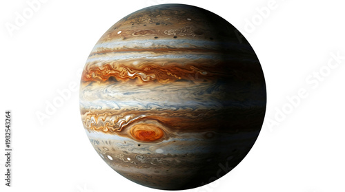Jupiter planet with colorful banded pattern isolated on transparent background